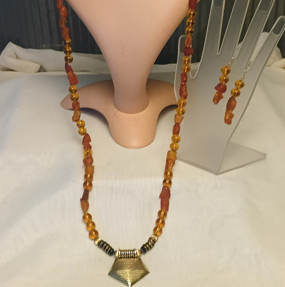 Vintage Natural Baltic Amber Raw Beads and Amber Crystal Necklace W/Hunger Game